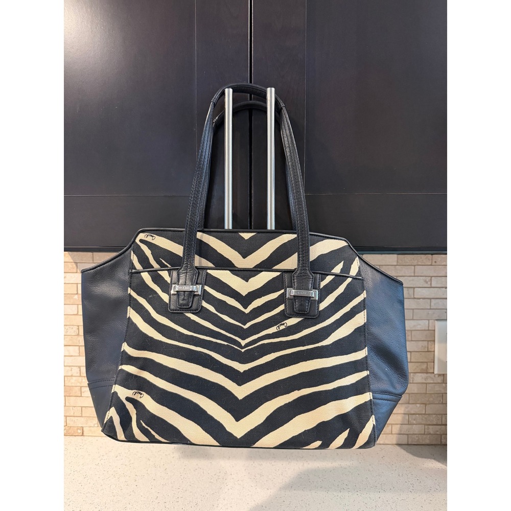 Coach Zebra-Print Tote with Black Leather Trim